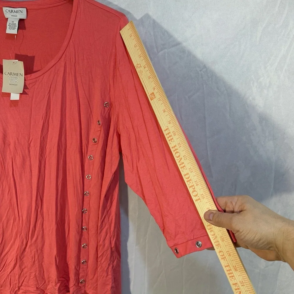 carmen marc valvo Tunic Studded Blouse Pink 3X Rayon NEW Summer Top Comfort Soft - Picture 6 of 8